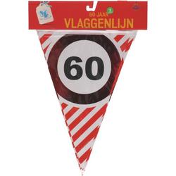 Verkeersbord | vlaggenlijn 60 jaar - 60 jaar vlag - 60 jaar slinger - verjaardag slinger 60 - 60 jaar verkeersbord - gefeleciteerd vlaggenlijn -  Slinger - 4 het moment! - 3 meter